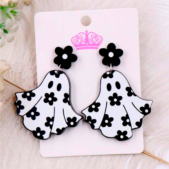 NWT Groovy Floral Ghost Earrings for Fall or Halloween - Picture 1 of 4